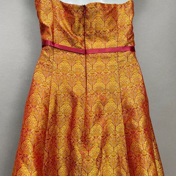 Vintage Y2K Strapless Dress Iridescent Red Gold Ribbon Bow Tie Belt Small A-Line - Picture 5 of 14